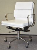 After Charles & Ray Eames, a contemporary EA208 style soft pad swivel chair,