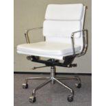 After Charles & Ray Eames, a contemporary EA208 style soft pad swivel chair,