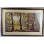 A large 20th century David Shepherd print depicting an autumnal woodland, framed and glazed,