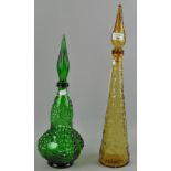 Two coloured glass bottles,