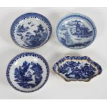 An English porcelain blue and white spoon tray, of shaped lozenge form, printed with a Willow style,