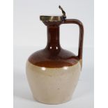 A silver mounted stoneware salt glazed stoneware flagon,