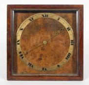 A French burr walnut easel back clock, with a gilt chapter ring on a square face,