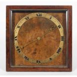 A French burr walnut easel back clock, with a gilt chapter ring on a square face,