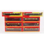 A collection of twenty hornby 00 gauge coaches in GWR, BR (ex LMS), BR, BR Teak,