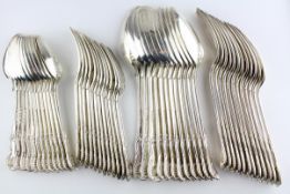 A twelve place set of George IV silver Queen's pattern cutlery,