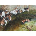 19th century School, The Scent - Hounds and a fox, watercolour, signed and dated '92 lower right,