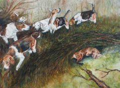 19th century School, The Scent - Hounds and a fox, watercolour, signed and dated '92 lower right,