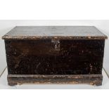 A Victorian painted pine trunk with metal plaque to inside