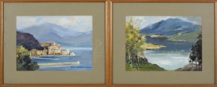 Frank Duffield, Continental Lake scenes, pair, watercolour, signed lower right,
