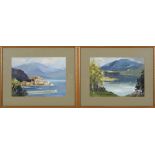 Frank Duffield, Continental Lake scenes, pair, watercolour, signed lower right,