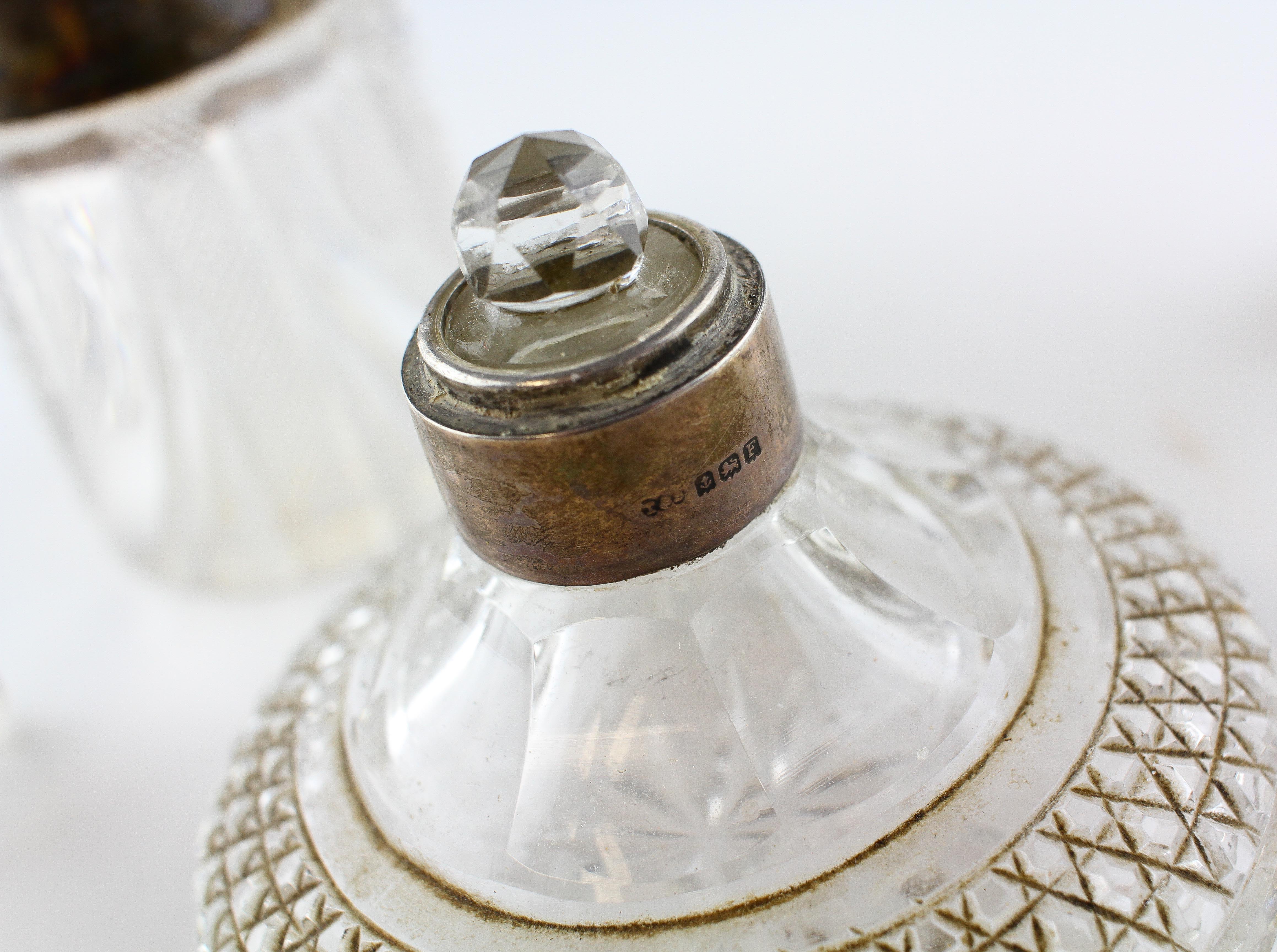 A collection of silver mounted glass cosmetics bottles and jars; and a silver mounted glass vase, - Image 2 of 3