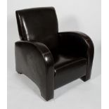An Art Deco style armchair, in brown leather upholstery, contemporary,