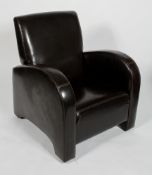 An Art Deco style armchair, in brown leather upholstery, contemporary,