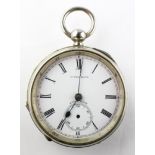 An open face pocket watch. Circular white dial with roman numerals; signed W. Veal, Bath.