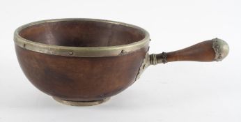 A silver plate mounted turned sycamore handled bowl,