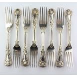 A set of eight early Victorian silver table forks, Queens pattern, each hall marked London 1853,