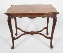 A Victorian style walnut and inlaid occasional table, of shaped rectangular form,