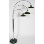 A 1970's Italian vintage chrome floor standing arc lamp, with three sweeping swing arms,