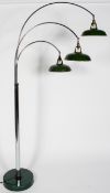 A 1970's Italian vintage chrome floor standing arc lamp, with three sweeping swing arms,