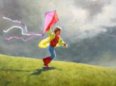 David Cobley, 20th century, Child with Kite (1), oil on canvas, signed lower right,