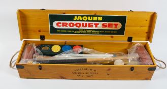 A boxed Jacques of London croquet set, the pine box marked for Elizabeth II Golden Jubilee,