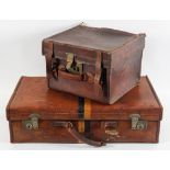 A vintage leather suitcase with Royal Sussex colours, 66cm wide,