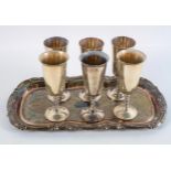 An EPNS tray and six champagne flutes