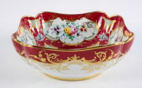 A French porcelain fruit bowl, 19th century, in the Sevres style, of square form,