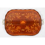 A 19th century mahogany and inlaid tray, of oval form,