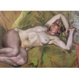 Ken Symonds (British) (1927 - 2010) 'Nude On Green', pastel, signed lower right,