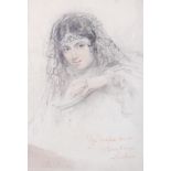 John Hayter, Portrait of a young lady in a veil, pencil and crayon, inscribed,