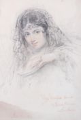 John Hayter, Portrait of a young lady in a veil, pencil and crayon, inscribed,