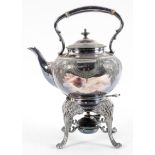 A silver plated kettle and burner, with chased and cast floral decoration,