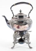 A silver plated kettle and burner, with chased and cast floral decoration,