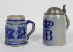 Two German salt glaze stoneware tankards, late 19th century,