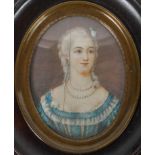 19th century Miniature school, Portrait of a young lady wearing pearl necklaces, possibly on ivory,