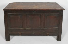 An oak coffer/dowry chest, late 17th century/early 18th century,