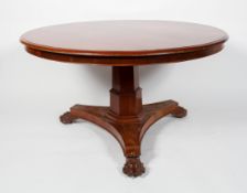 A Victorian mahogany circular tilt top dining table,