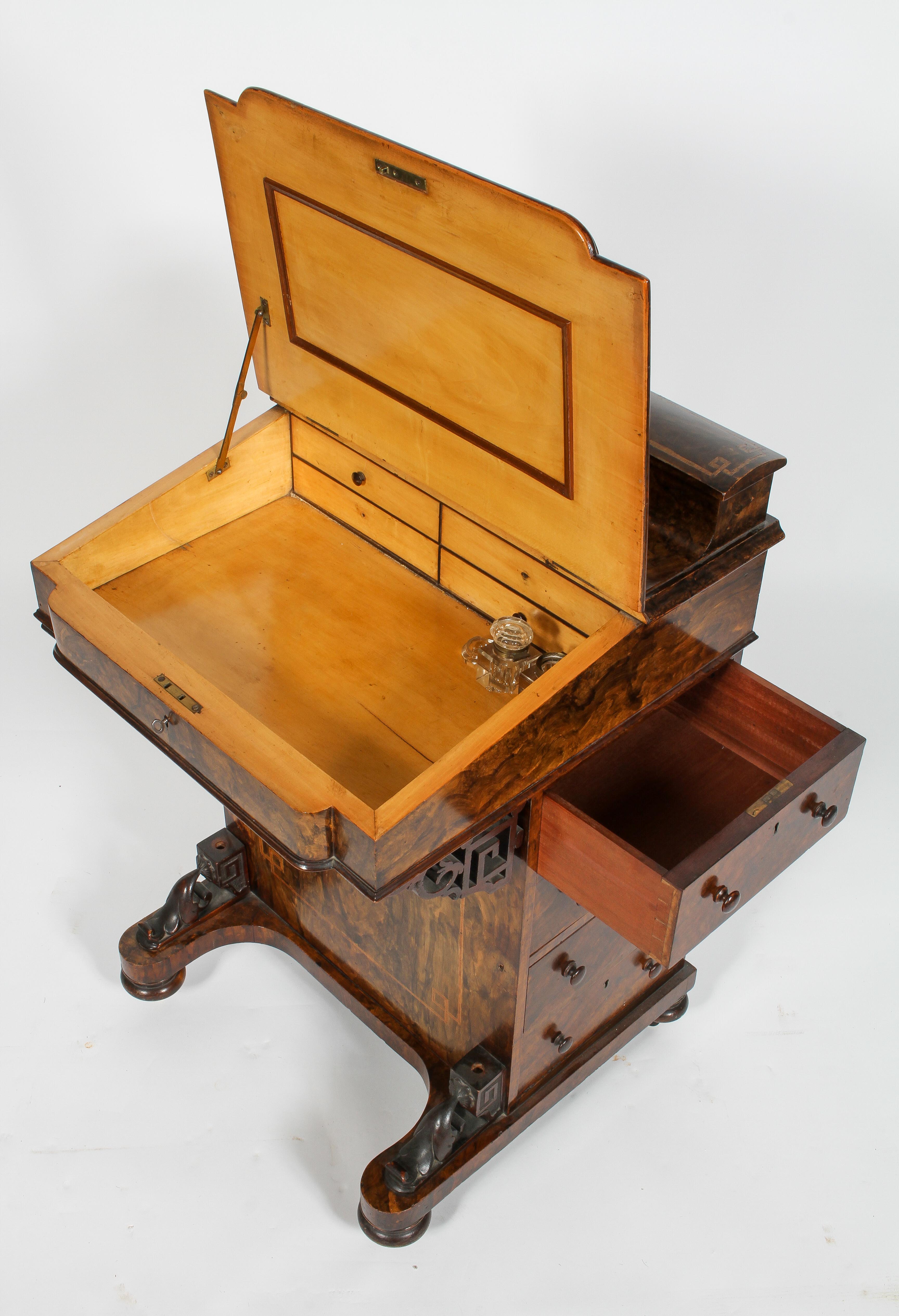 A Victorian walnut effect davenport, with stationery box, birch line interior, - Image 2 of 2