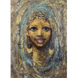 Middle Eastern school, Portrait of a young Arabic lady, mixed media,