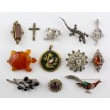 A collection of twelve costume brooches of variable designs.