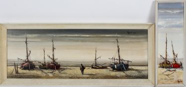 Aquiar Agon, Fishing Boats on a beach, oil on canvas, signed upper right,