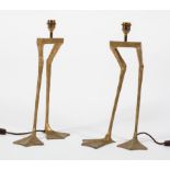 A pair or contemporary lamp bases in the form of flamingo legs, being cast and gilt,