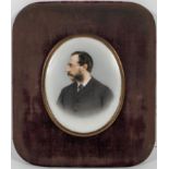 A 19th century Dresden miniature porcelain portrait of a bewhiskered gentleman,