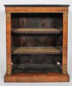 A Victorian walnut and inlaid pier cabinet, with gilt metal mounts and tow shelves,