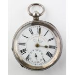 An open face pocket watch. Circular white dial with roman numerals; signed I G Graves, Sheffield.
