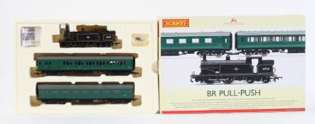 A Hornby railway '00' gauge BR Pull-Push pack R3087, with black M7 locomotive 30029,