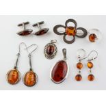 A collection of jewellery to include: Two pairs of earrings; A pair of cufflinks; Two pendants;