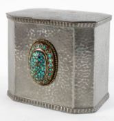 An Arts and Crafts style hammered pewter biscuit barrel, by W A Perry, Birmingham,